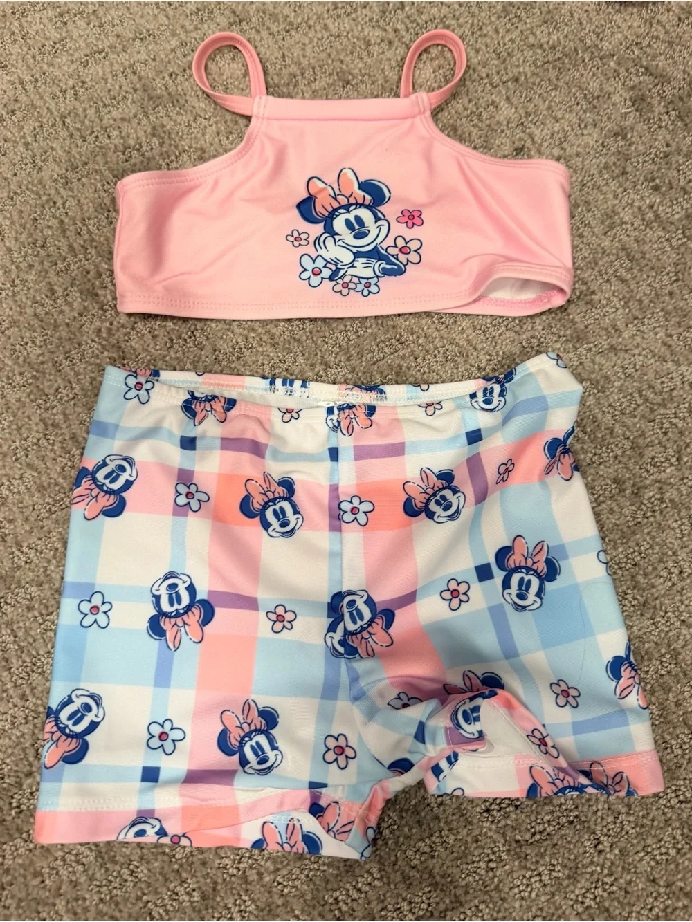 NWT Girls Pink & Blue Minnie Mouse Two-Piece Swim Bikini